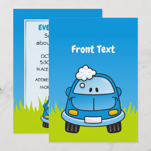 Blue Car with Bubbles Invitation
