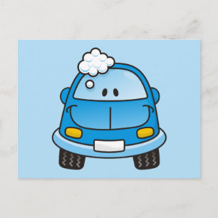 Blue car with bubbles postcard