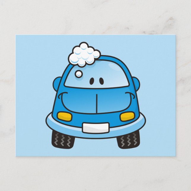 Blue car with bubbles postcard (Front)