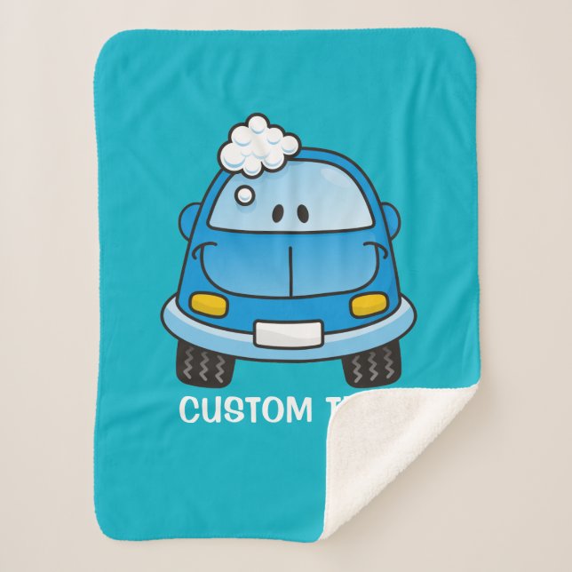 Blue Car with Bubbles Sherpa Blanket (Front)