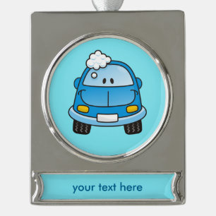 Blue car with bubbles silver plated banner ornamen ornament