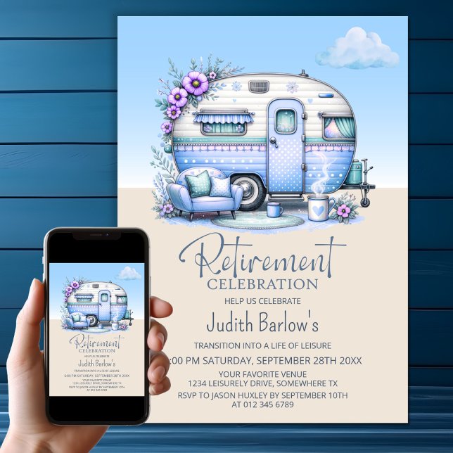 Blue Caravan Retirement Party Invitation (Creator Uploaded)