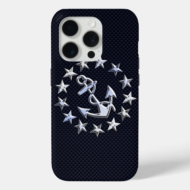 Blue Carbon Fiber Nautical Chrome Yacht Flag Print Case-Mate iPhone Case (Back)