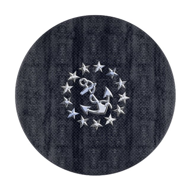 Blue Carbon Fibre Nautical Chrome Yacht Flag Print Cutting Board (Front)