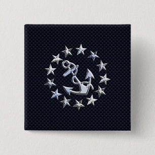 Blue Carbon Nautical Chrome Like Yacht Flag Print 15 Cm Square Badge