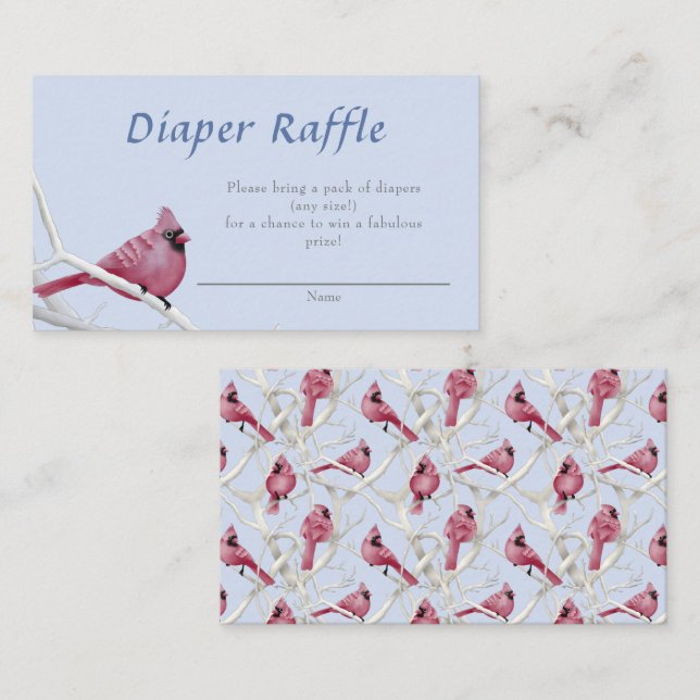 Blue Cardinal Bird Baby Shower Diaper Raffle Enclosure Card (Front/Back)