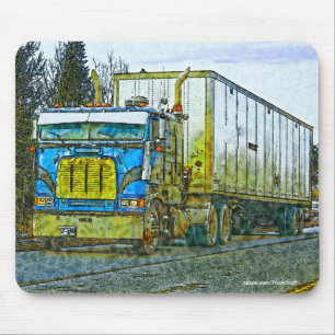 Blue Cargo Truck - Lorry and Highway Art Mouse Pad