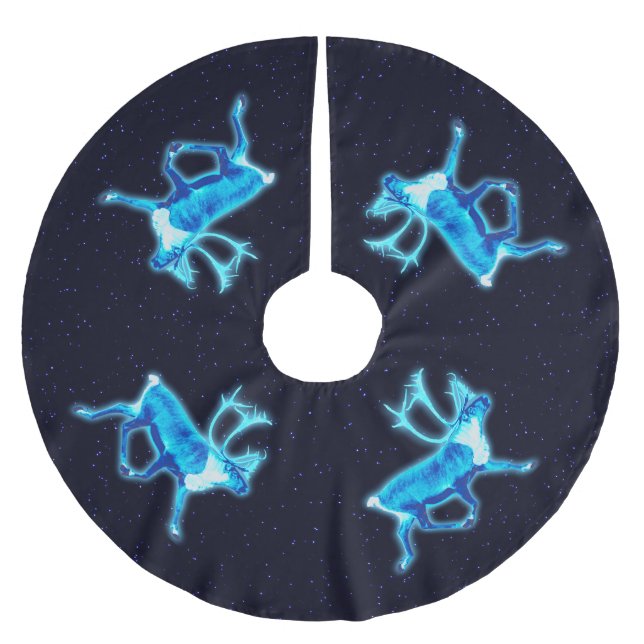 Blue Caribou (Reindeer) Brushed Polyester Tree Skirt (Front)