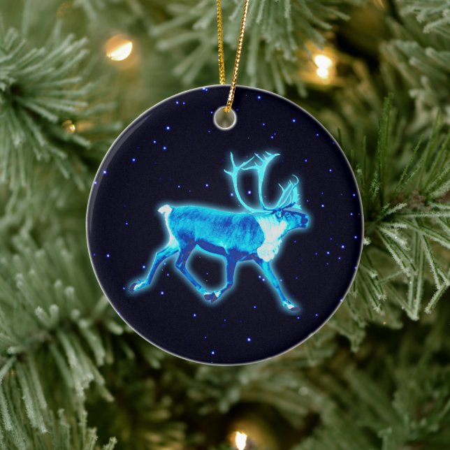 Blue Caribou (Reindeer) Ceramic Ornament (Tree)