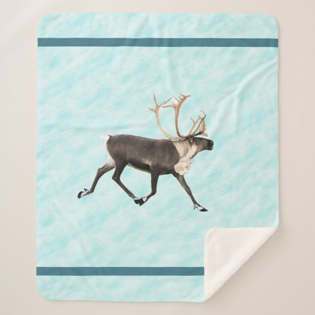 Blue Caribou (Reindeer) On Snow Sherpa Blanket (Front)