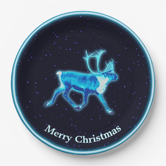 Blue Caribou (Reindeer) Paper Plate (Front)