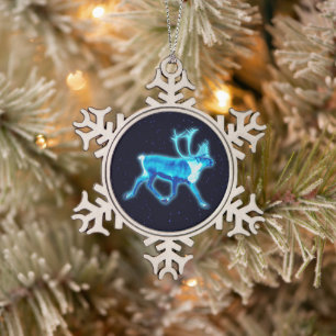 Blue Caribou (Reindeer) Snowflake Pewter Christmas Ornament