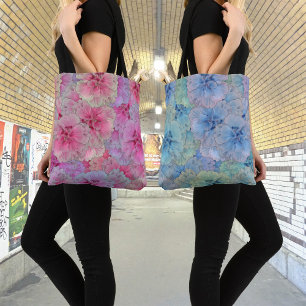 Blue carnations in vintage style tote bag