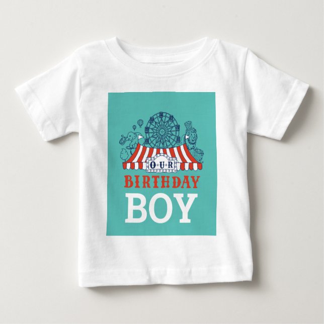 Blue Carnival Circus Baby Birthday Kids HouseParty Baby T-Shirt (Front)