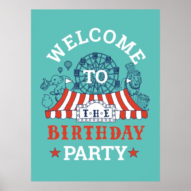 Blue Carnival Circus Baby Birthday Kids HouseParty Poster (Front)