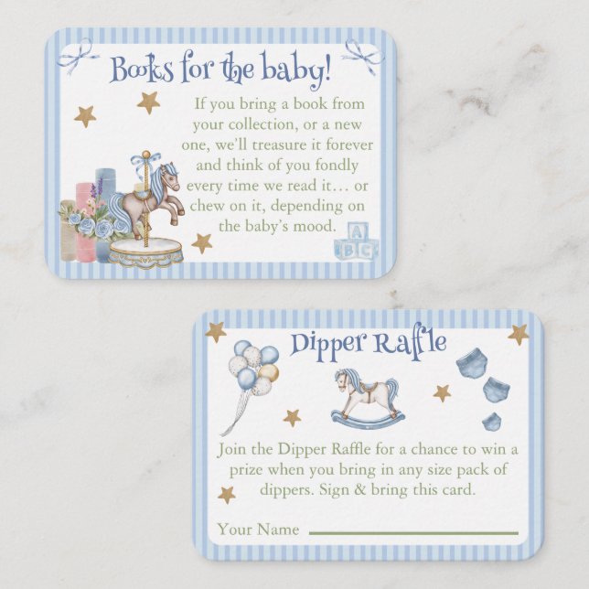 Blue Carousel Horse Book Request Dipper Raffle  Enclosure Card (Front/Back)