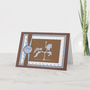 Blue Carousel Horse Thank You Card