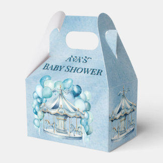Blue Carousel with Arch Balloons Boy Baby Shower Favour Box
