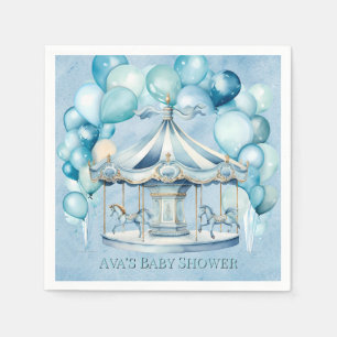 Blue Carousel with Arch Balloons Boy Baby Shower Napkin