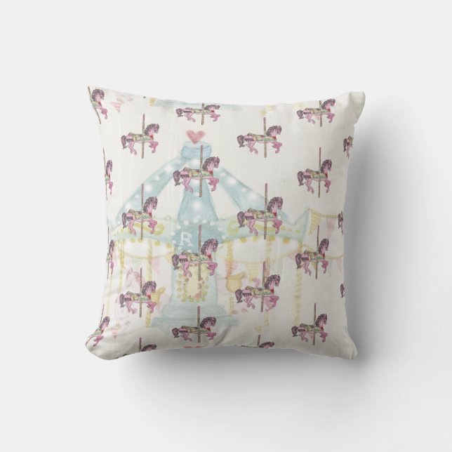 Blue Carousel with Horses Pillow (Front)