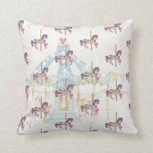 Blue Carousel with Horses Pillow