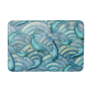 Blue Carp Koi Fish Pattern Bath Mat