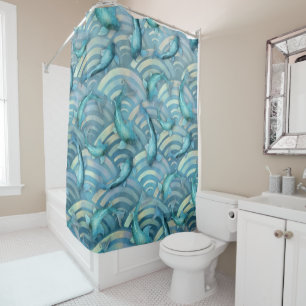 Blue Carp Koi Fish Pattern Shower Curtain