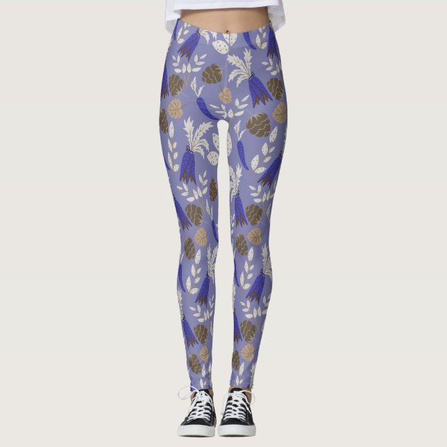 Blue Carrots And Nuts Pattern Leggings (Front)