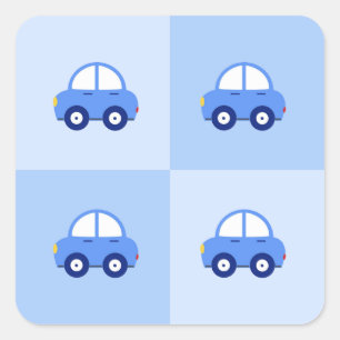 Blue Cars Birthday or Baby Shower Square Sticker