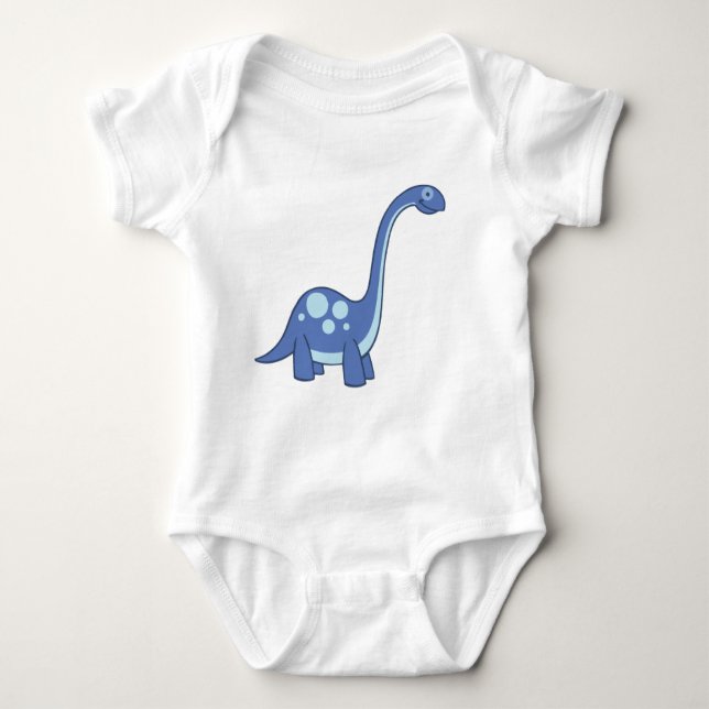 Blue Cartoon Apatosaurua Dinosaur Baby One-Piece Baby Bodysuit (Front)