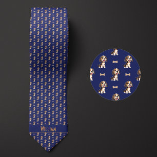 Blue Cartoon Beagle Tie