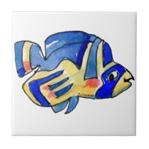 Blue Cartoon Butterfly Fish Ceramic Tile