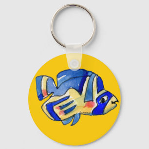 Blue Cartoon Butterfly Fish Key Ring