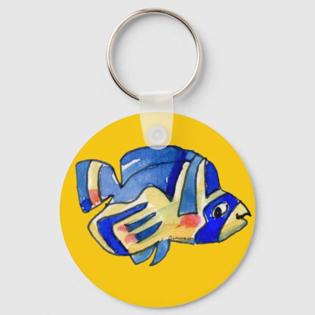 Blue Cartoon Butterfly Fish Key Ring (Front)