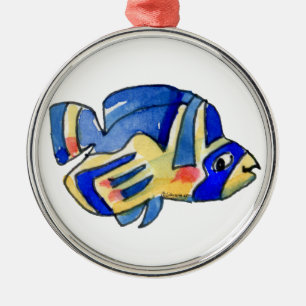 Blue Cartoon Butterfly Fish Metal Tree Decoration