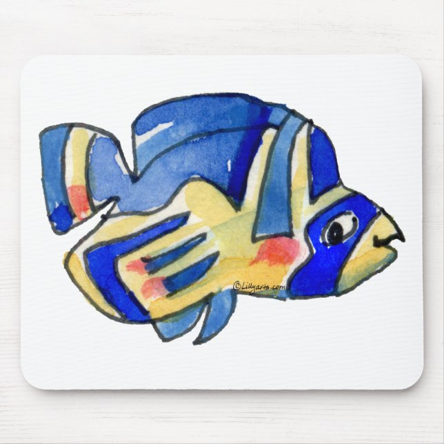 Blue Cartoon Butterfly Fish Mouse Pad (Front)