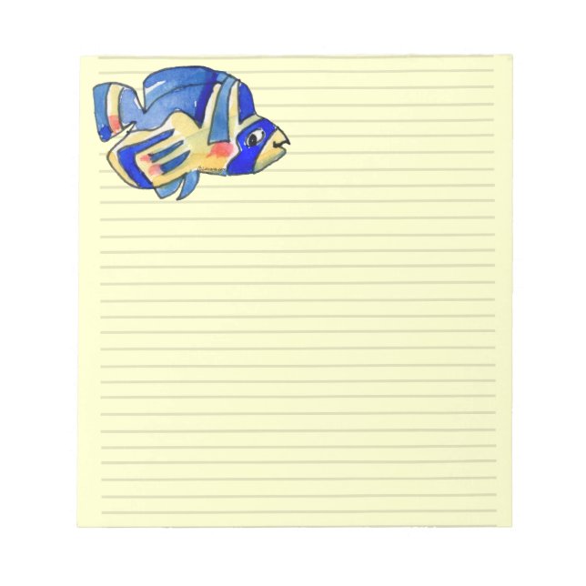 Blue Cartoon Butterfly Fish Notepad (Front)