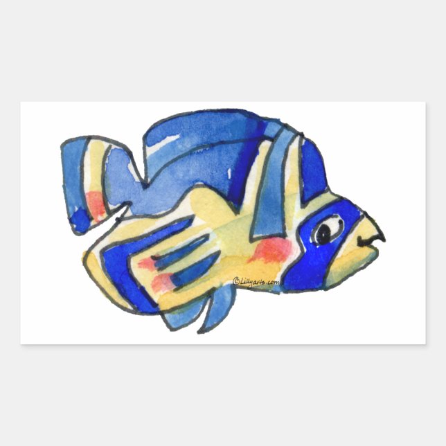 Blue Cartoon Butterfly Fish Rectangular Sticker (Front)