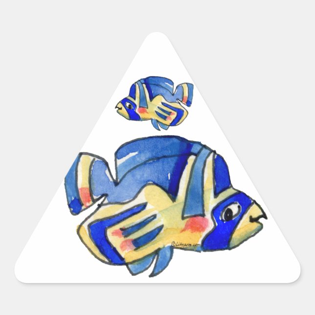 Blue Cartoon Butterfly Fish Triangle Sticker (Front)