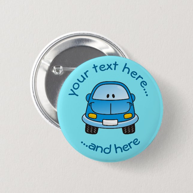 Blue Cartoon Car Button (Front & Back)