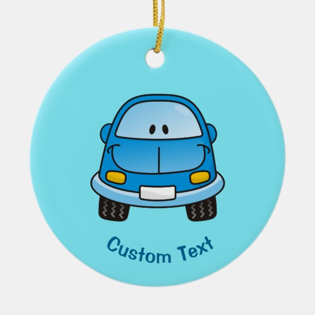 Blue cartoon car ceramic ornament (Front)