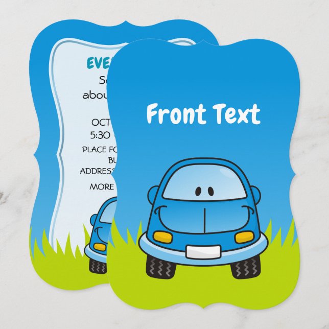 Blue Cartoon Car Invitation (Front/Back)