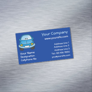Blue Cartoon Car Magnetic Business Card