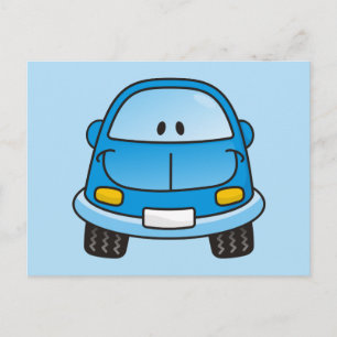 Blue cartoon car postcard