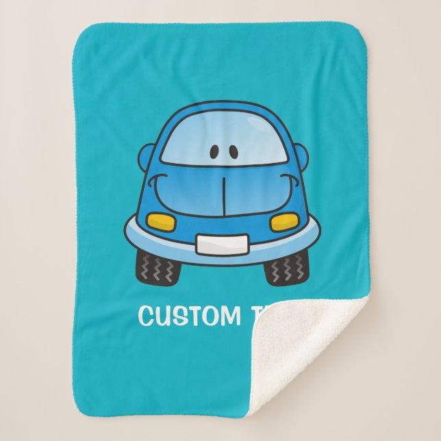 Blue Cartoon Car Sherpa Blanket (Front)