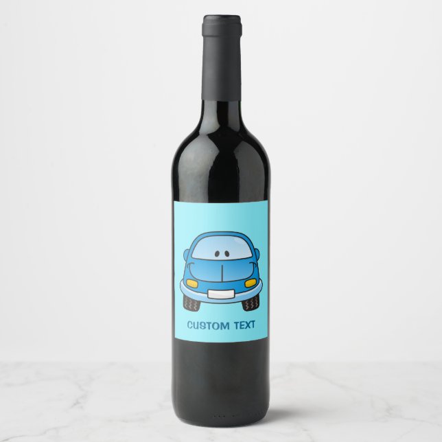 Blue Cartoon Car Wine Label (Front)