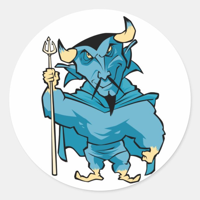 Blue Cartoon Devil Classic Round Sticker (Front)
