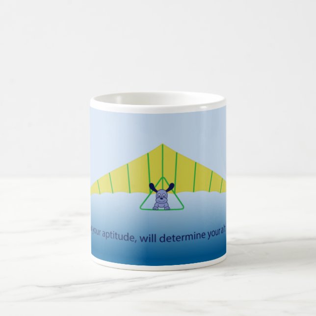 Blue cartoon dog flying hang glider mug (Center)