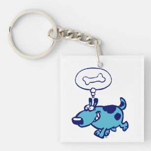 Blue Cartoon Dog thinking of bone Acrylic Keychain
