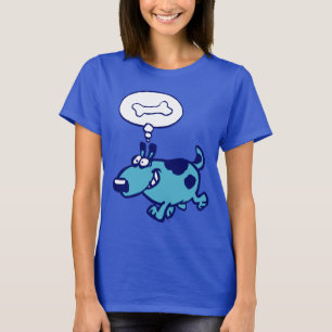Blue Cartoon Dog thinking of bone Women T-shirt